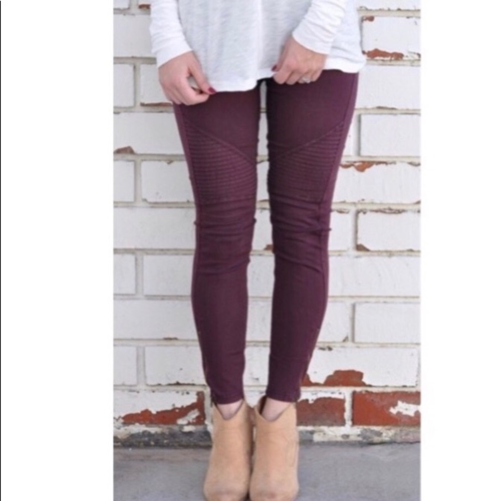 Burgundy Moto Jeggings